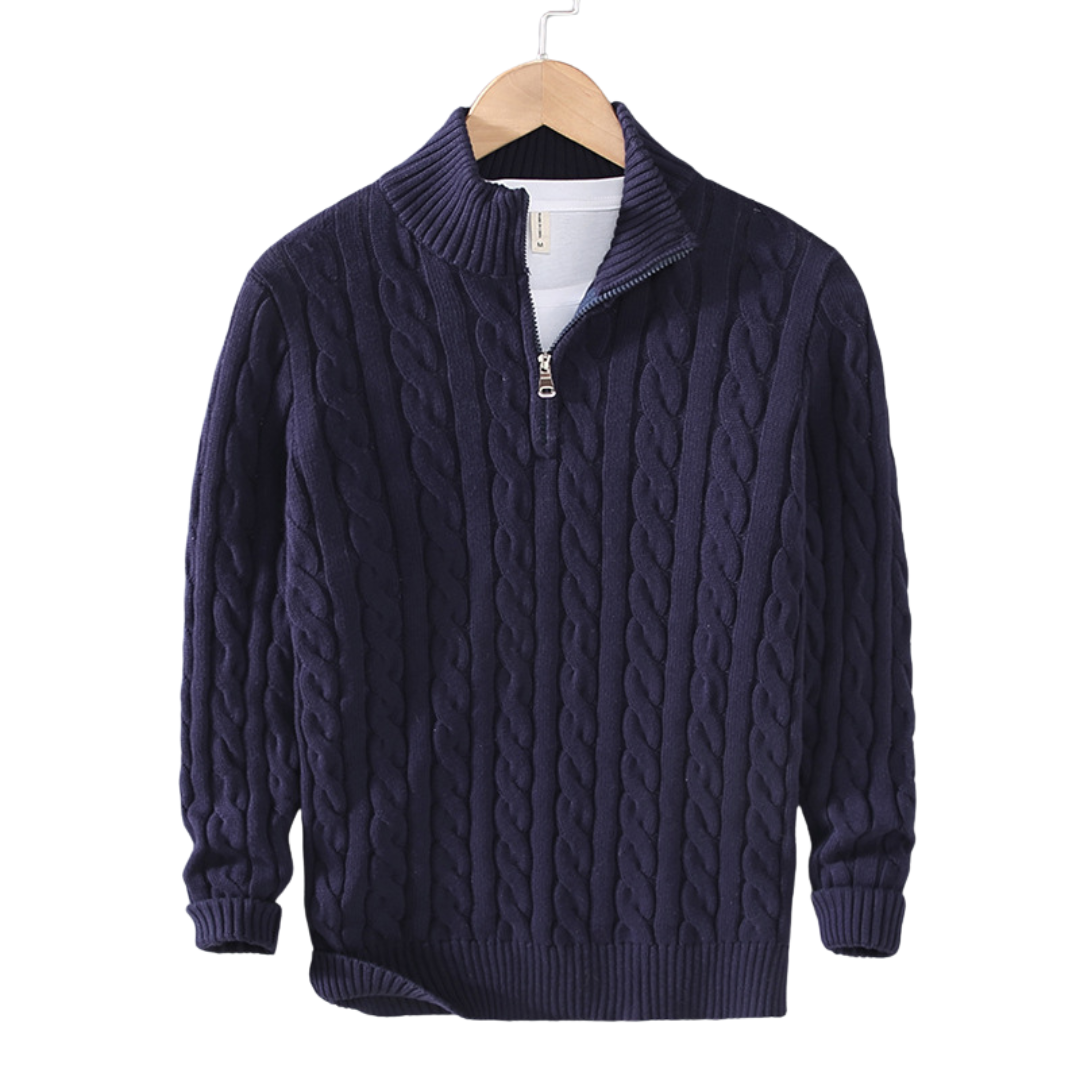Jersey de punto con trenzas y cremallera 1/4 para hombre