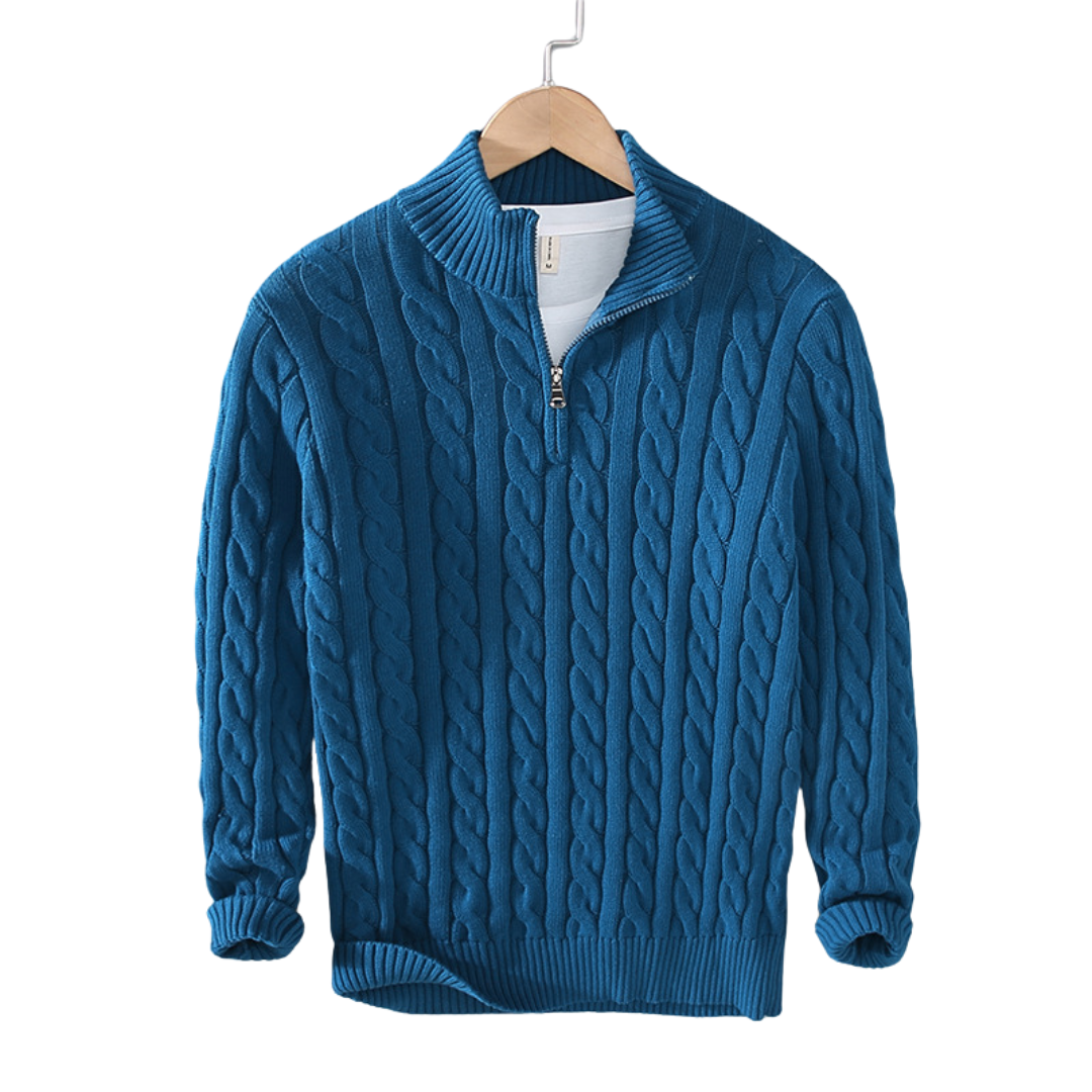 Jersey de punto con trenzas y cremallera 1/4 para hombre