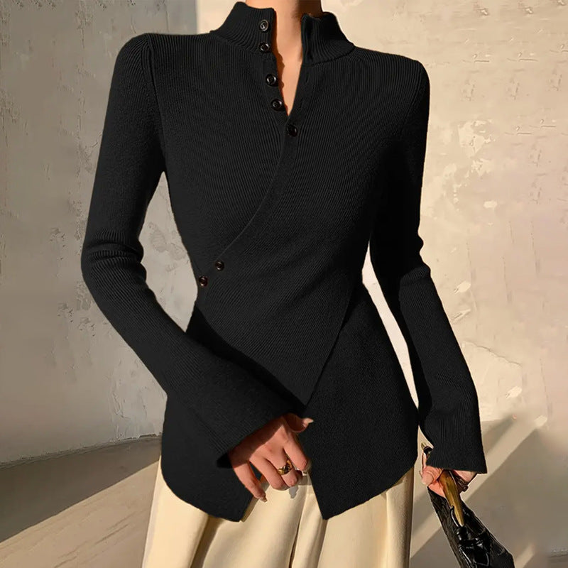 Jersey de punto cruzado para mujer con cuello semicisne