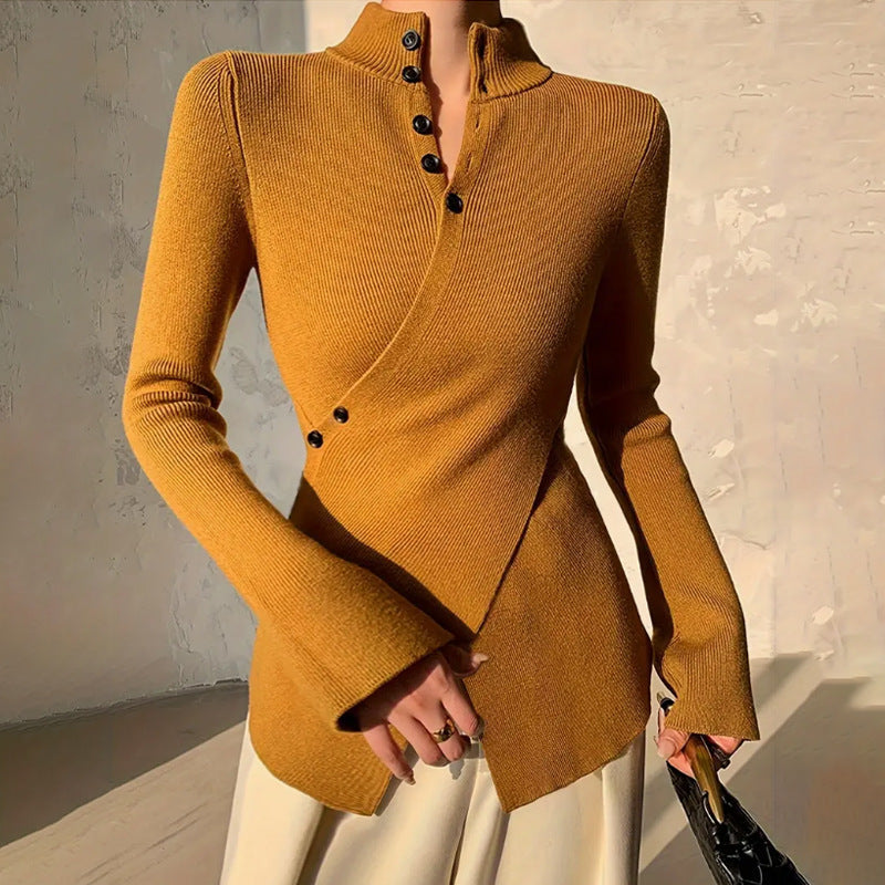 Jersey de punto cruzado para mujer con cuello semicisne