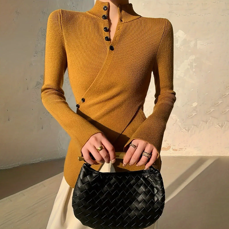 Jersey de punto cruzado para mujer con cuello semicisne