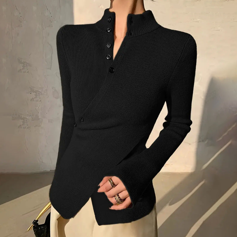 Jersey de punto cruzado para mujer con cuello semicisne