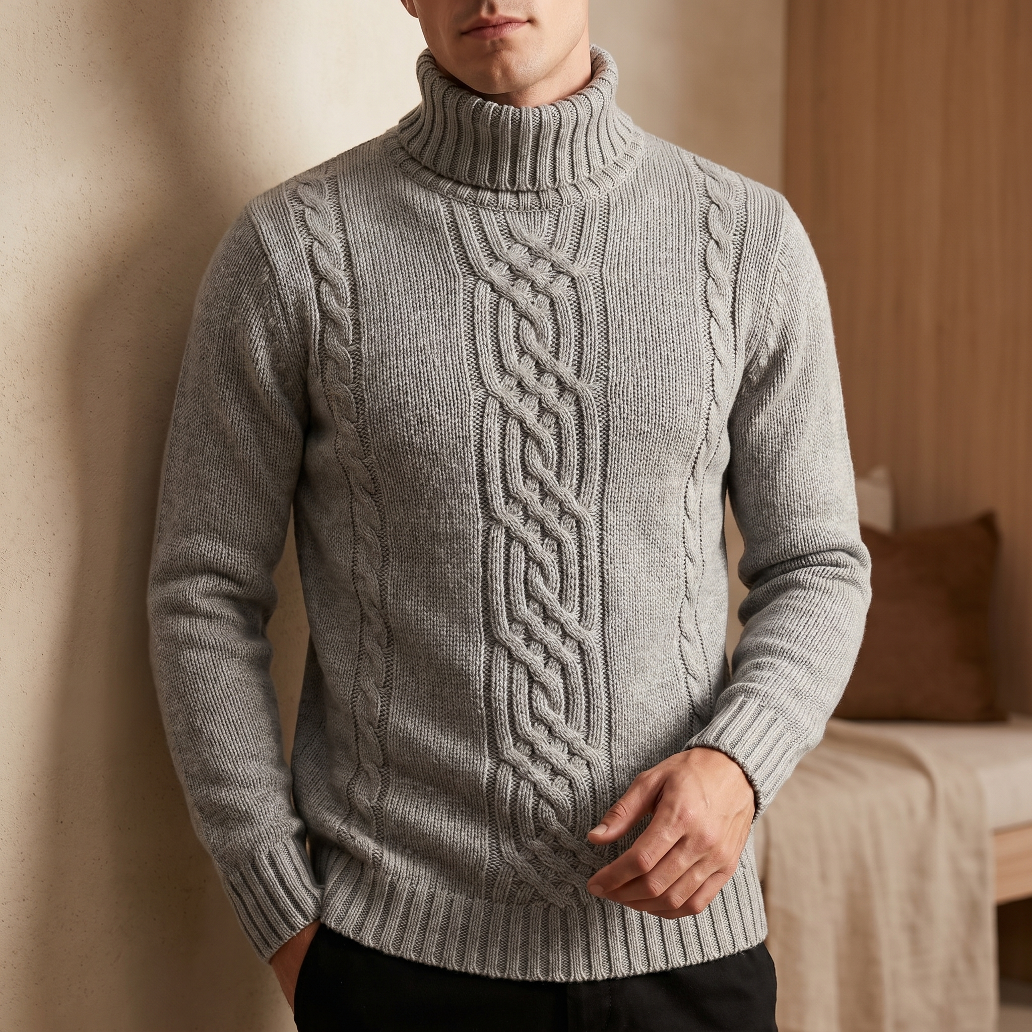 Jersey de punto de algodón para hombre con trenzado | Jersey de invierno cálido y casual