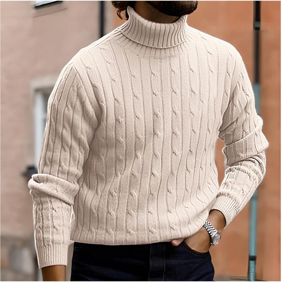 Jersey de Punto de Cuello Alto con Trenzas de Invierno para Hombre