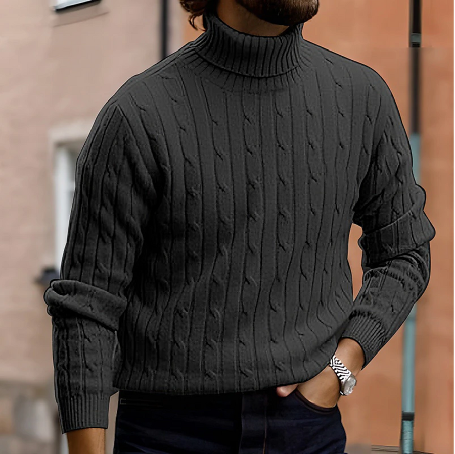 Jersey de Punto de Cuello Alto con Trenzas de Invierno para Hombre
