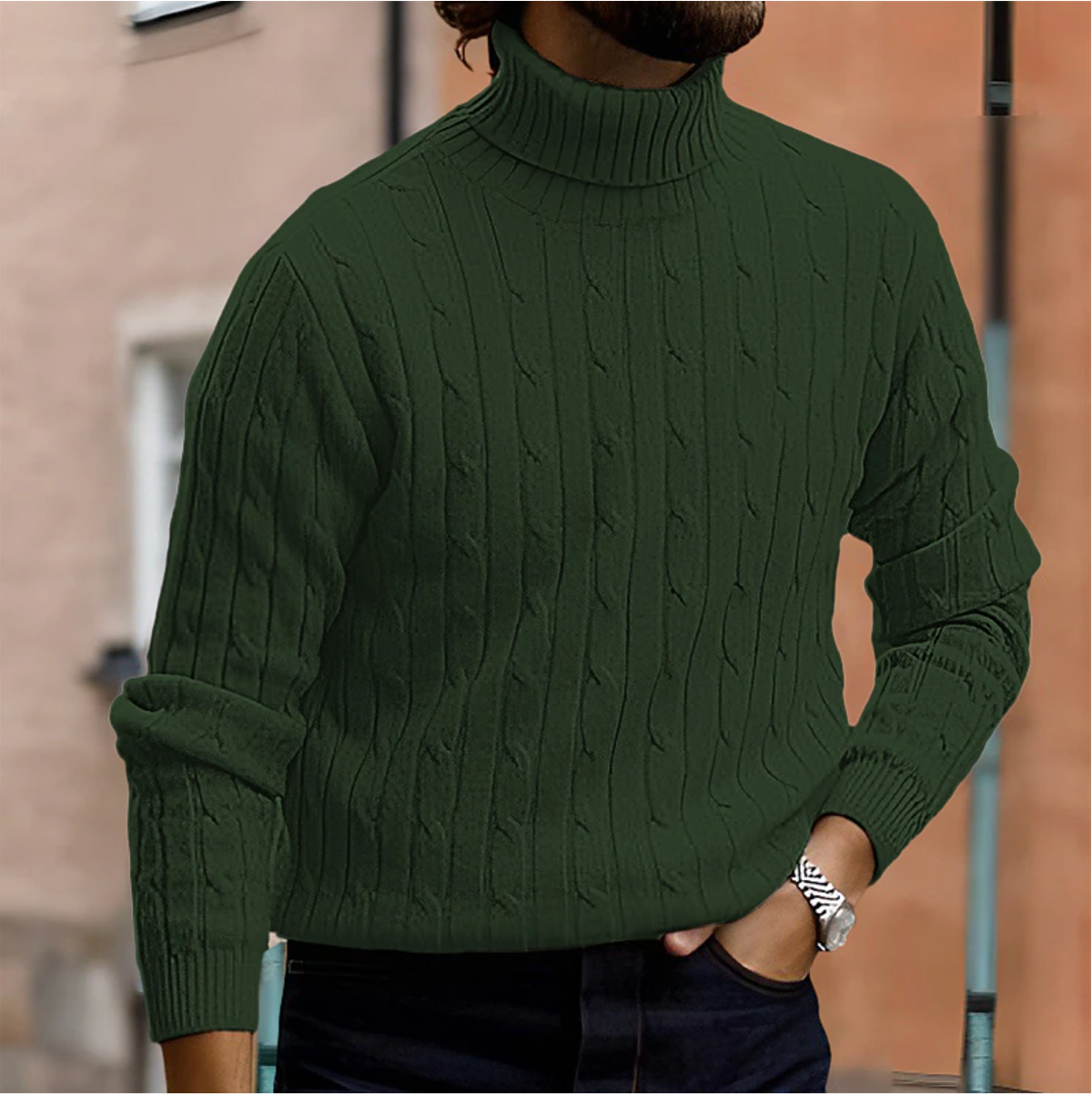 Jersey de Punto de Cuello Alto con Trenzas de Invierno para Hombre