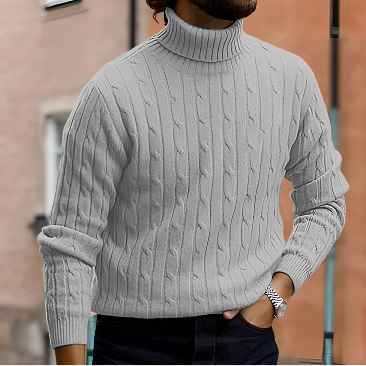 Jersey de Punto de Cuello Alto con Trenzas de Invierno para Hombre