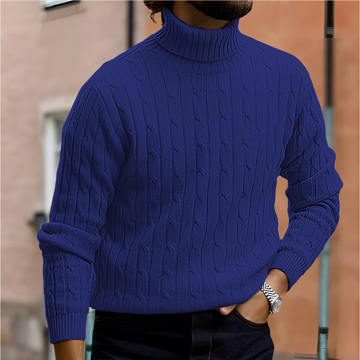 Jersey de Punto de Cuello Alto con Trenzas de Invierno para Hombre