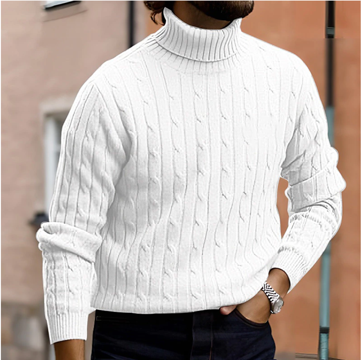 Jersey de Punto de Cuello Alto con Trenzas de Invierno para Hombre