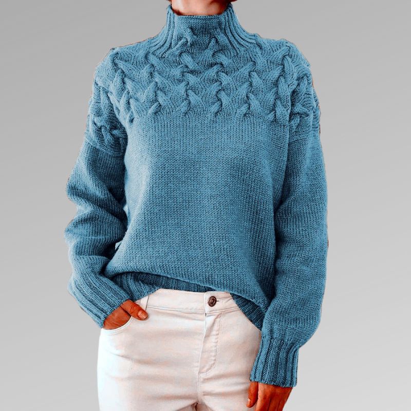 Jersey de punto de cuello alto con trenzas para mujer