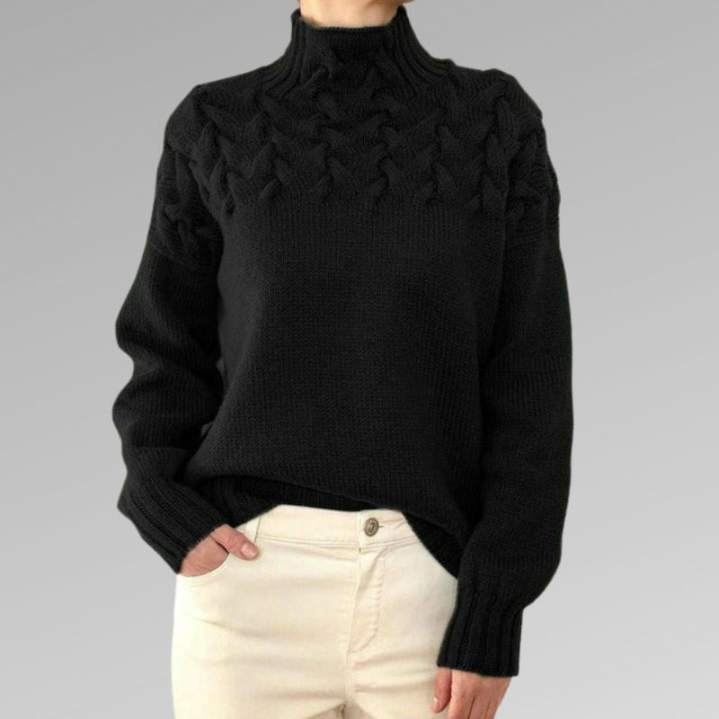 Jersey de punto de cuello alto con trenzas para mujer