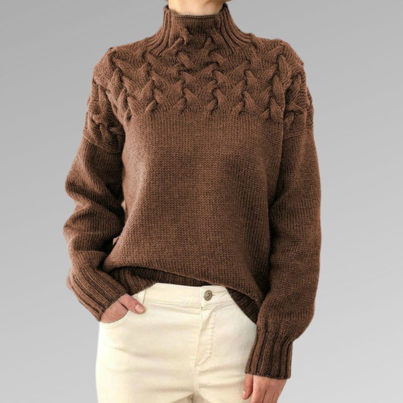 Jersey de punto de cuello alto con trenzas para mujer