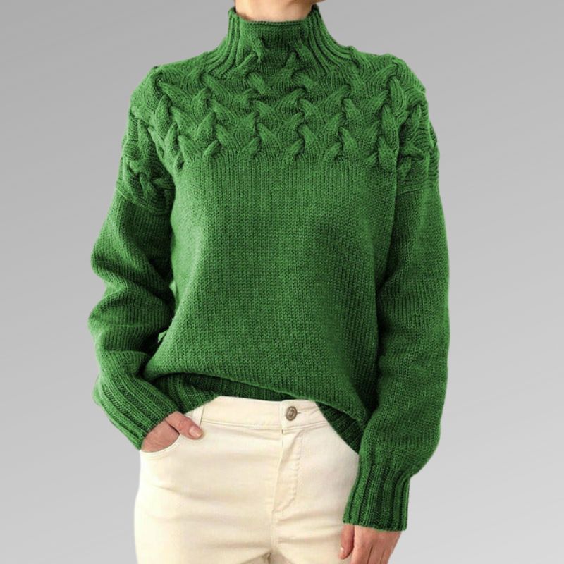 Jersey de punto de cuello alto con trenzas para mujer