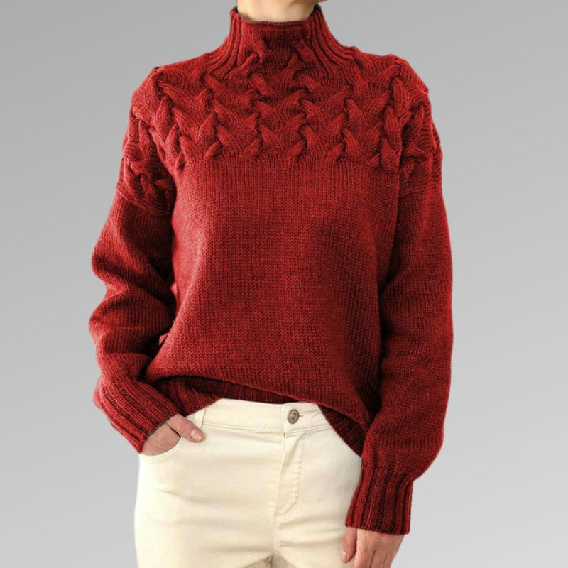 Jersey de punto de cuello alto con trenzas para mujer
