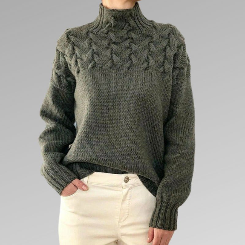 Jersey de punto de cuello alto con trenzas para mujer