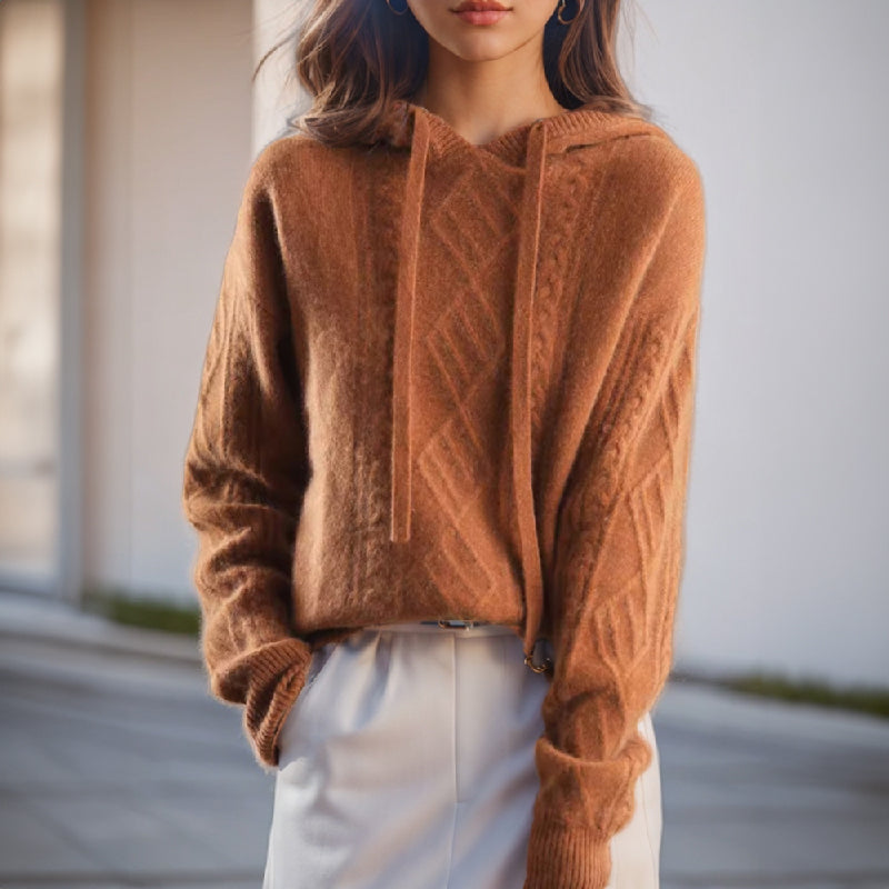 Jersey de punto de ochos con capucha para mujer
