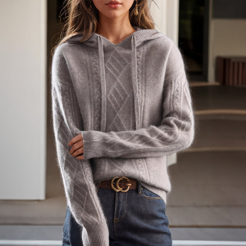 Jersey de punto de ochos con capucha para mujer