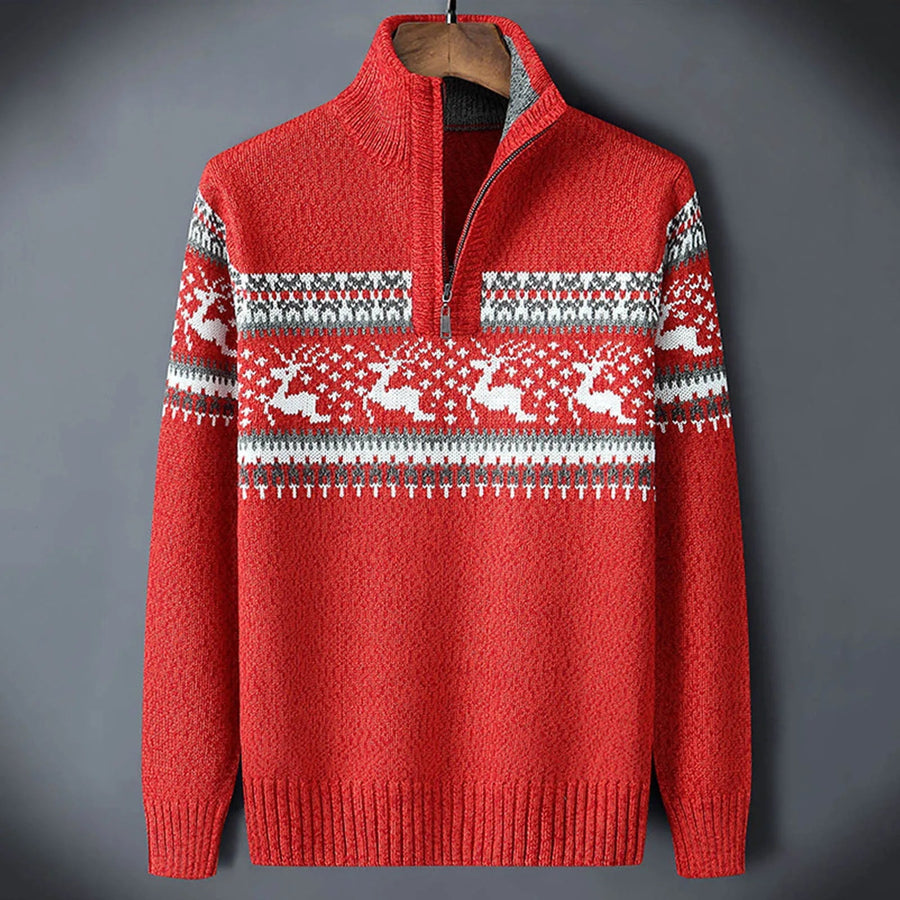 Jersey de Punto Fair Isle con Media Cremallera para Hombre