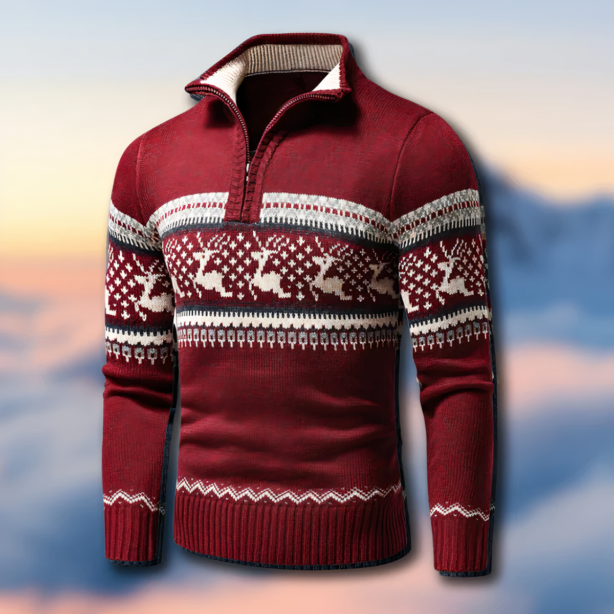 Jersey de Punto Fair Isle para Hombre con Media Cremallera