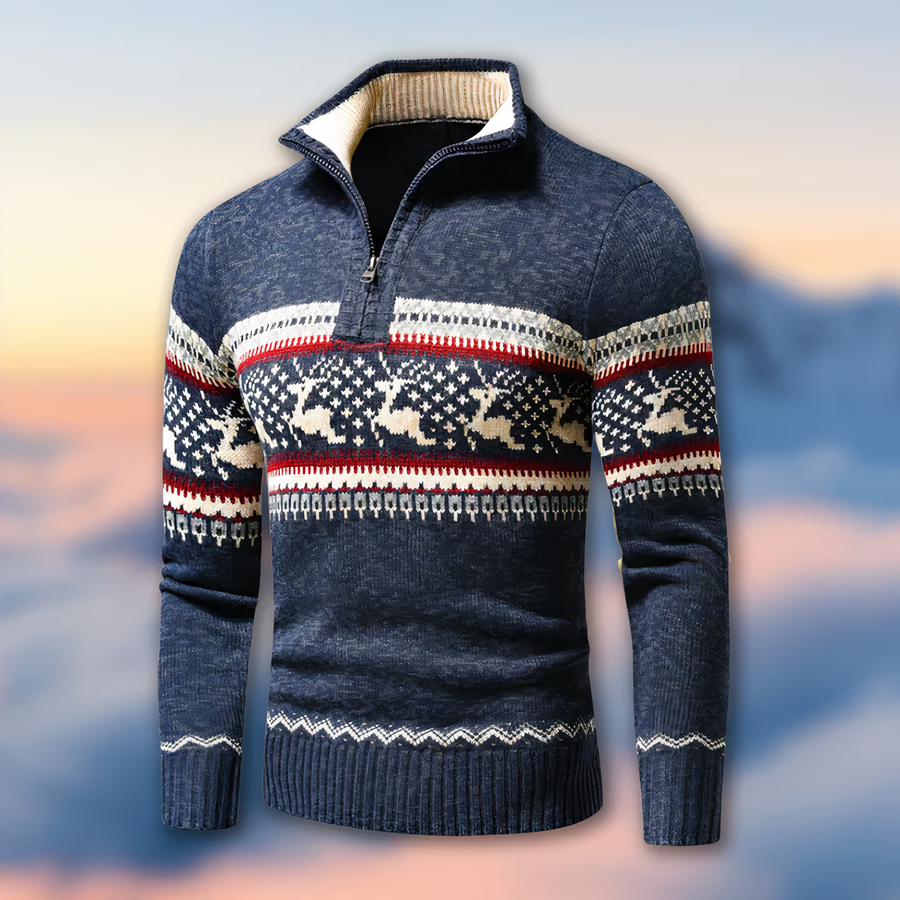 Jersey de Punto Fair Isle para Hombre con Media Cremallera