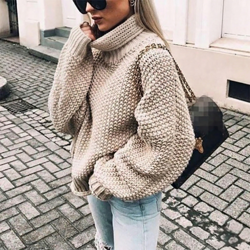 Jersey de punto grueso holgado con cuello alto para mujer