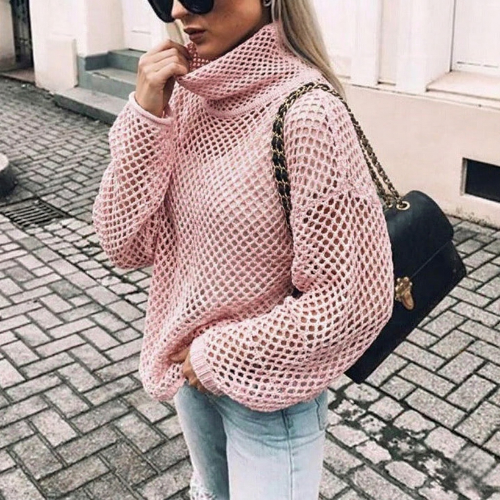 Jersey de punto grueso holgado con cuello alto para mujer