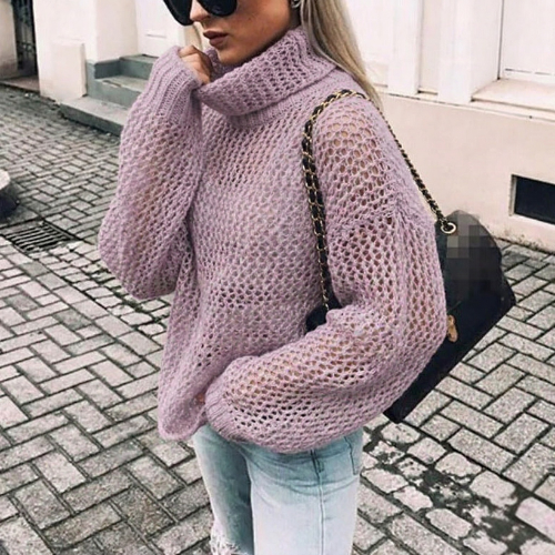 Jersey de punto grueso holgado con cuello alto para mujer