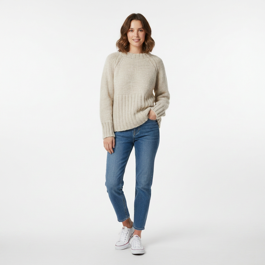 Jersey de punto grueso para mujer – Cuello redondo y corte holgado