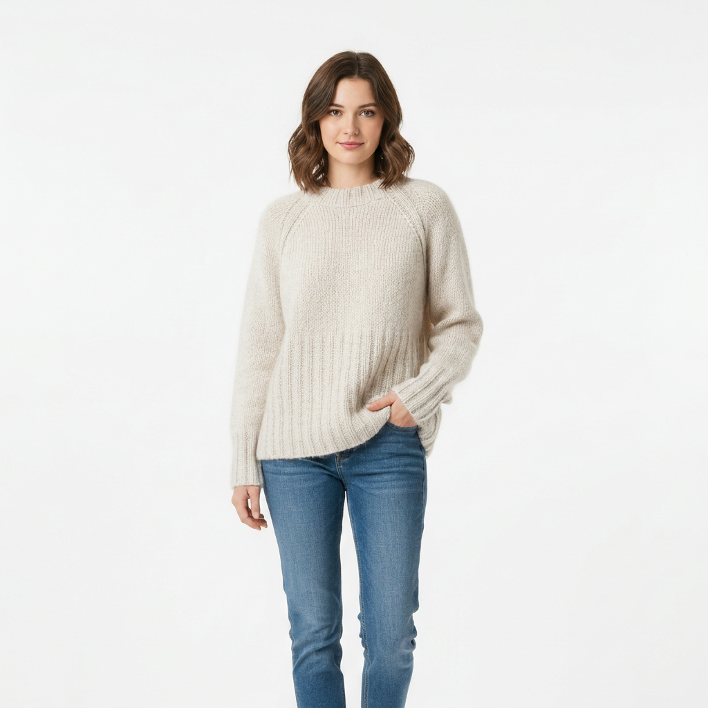 Jersey de punto grueso para mujer – Cuello redondo y corte holgado