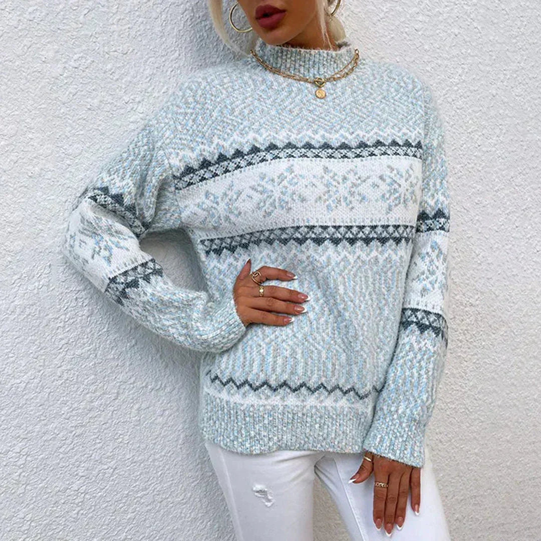 Jersey de Punto Invernal para Mujer con Estampado de Copos de Nieve, Cálido y Cómodo