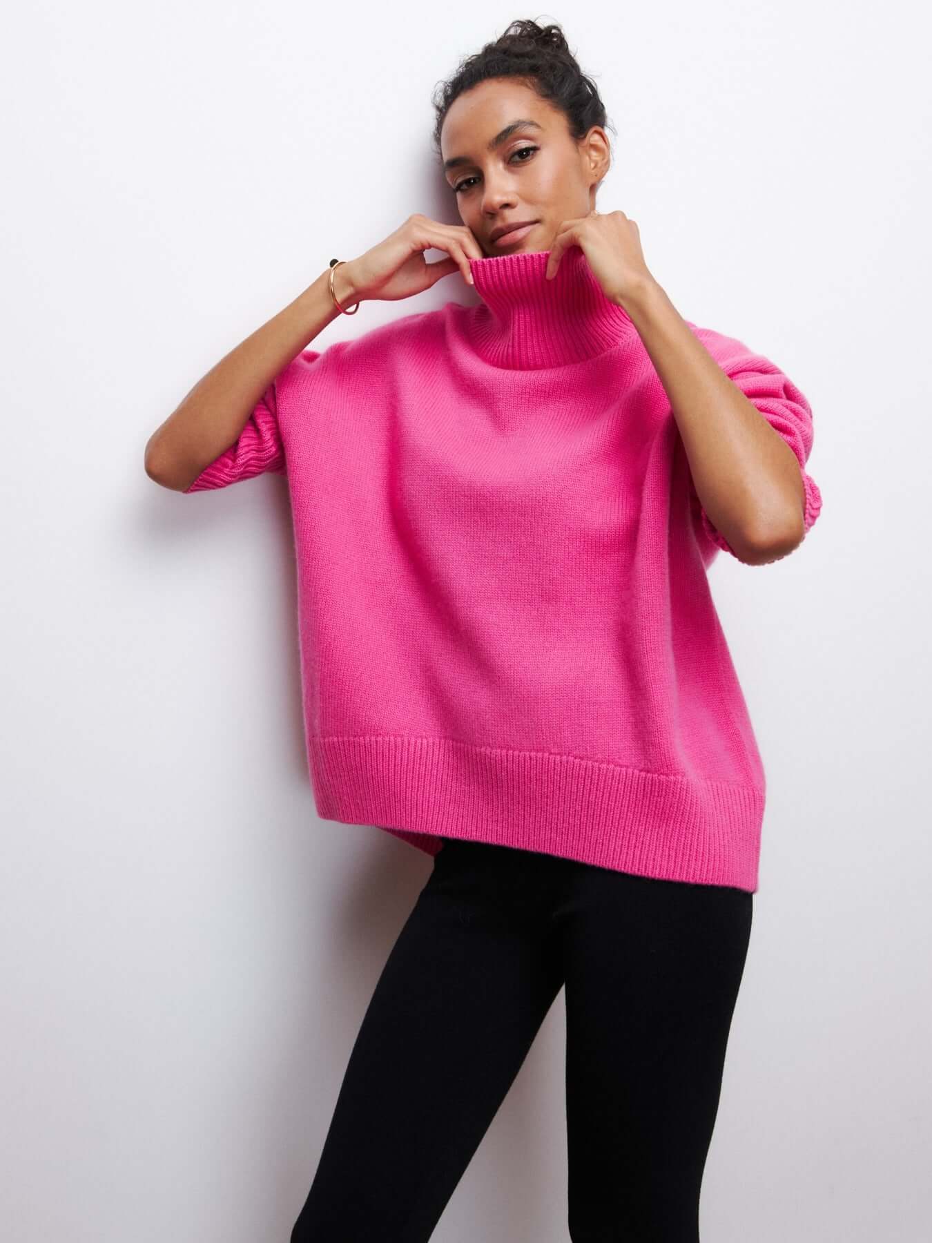 Jersey de punto oversized con cuello alto para mujer