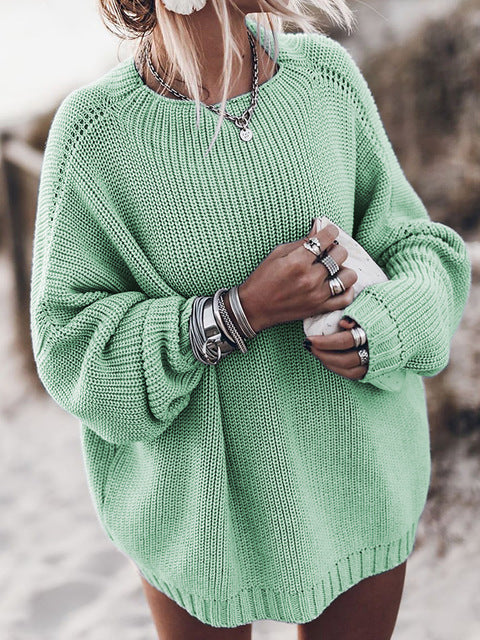 Jersey de punto oversized con cuello redondo para mujer