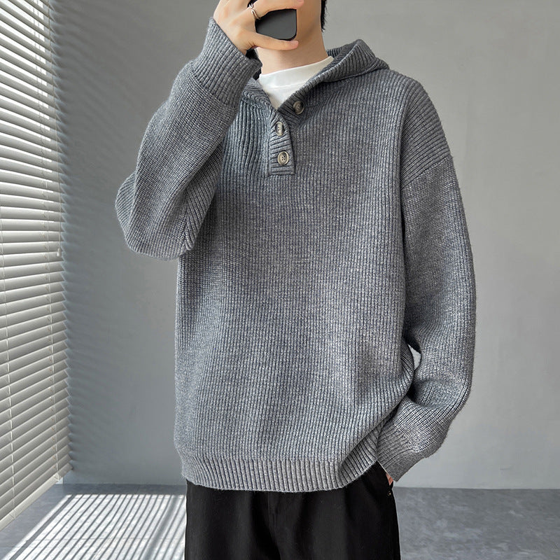 Jersey de punto para hombre con capucha y cierre de botones