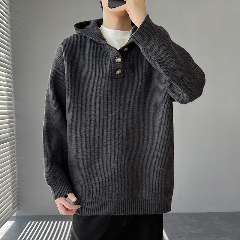 Jersey de punto para hombre con capucha y cierre de botones