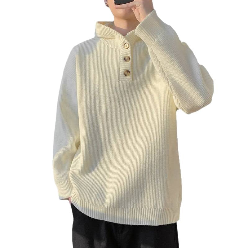 Jersey de punto para hombre con capucha y cierre de botones