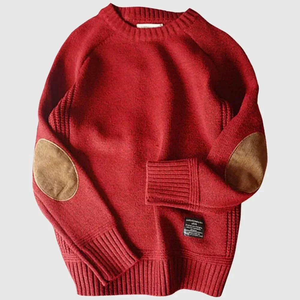 Jersey de punto para hombre con cuello redondo y coderas