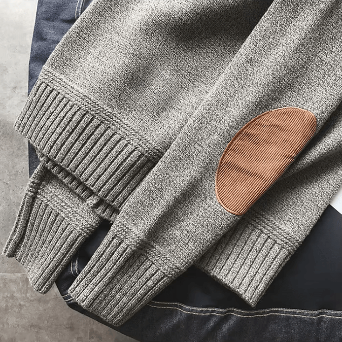 Jersey de punto para hombre con cuello redondo y coderas