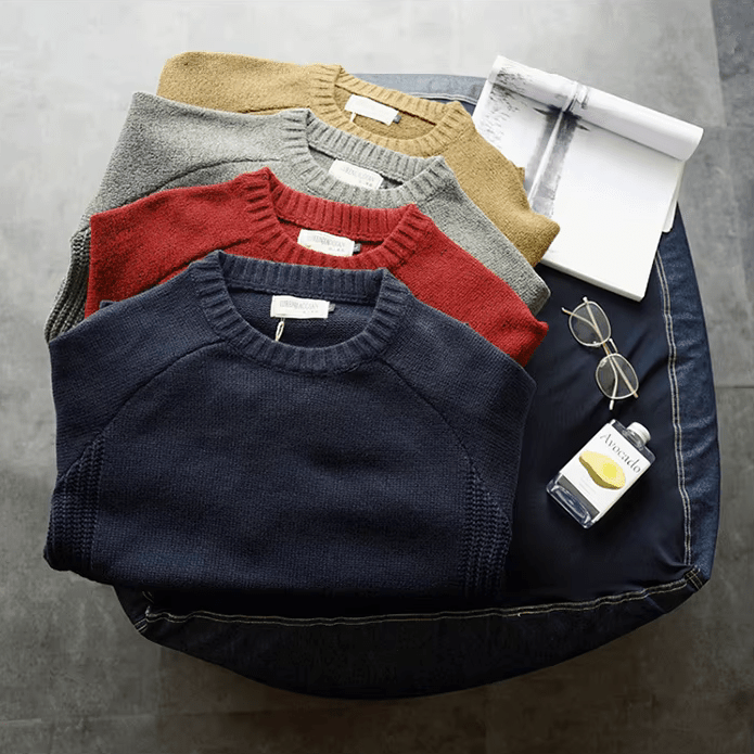 Jersey de punto para hombre con cuello redondo y coderas