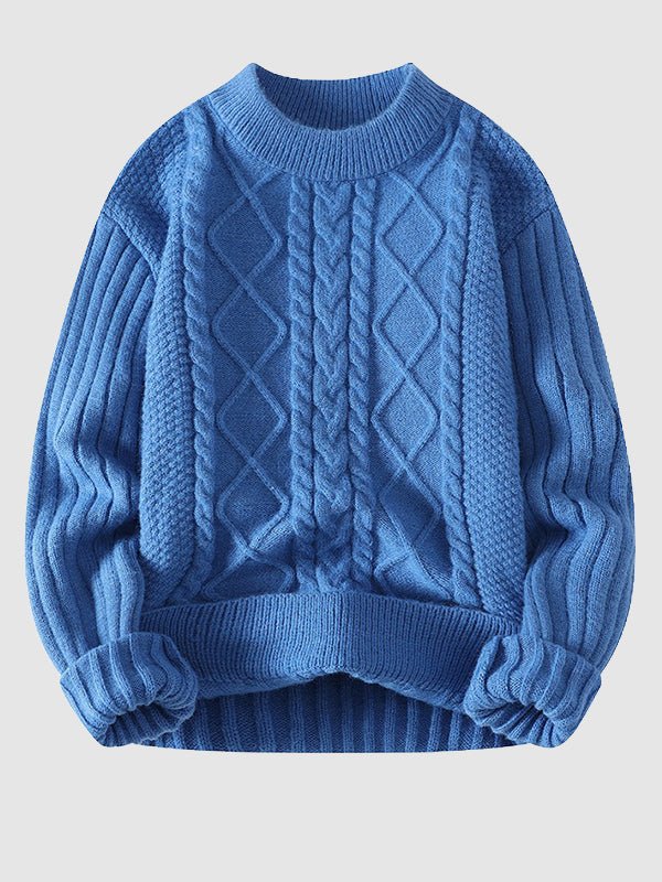 Jersey de punto para hombre con cuello redondo y diseño de trenzas