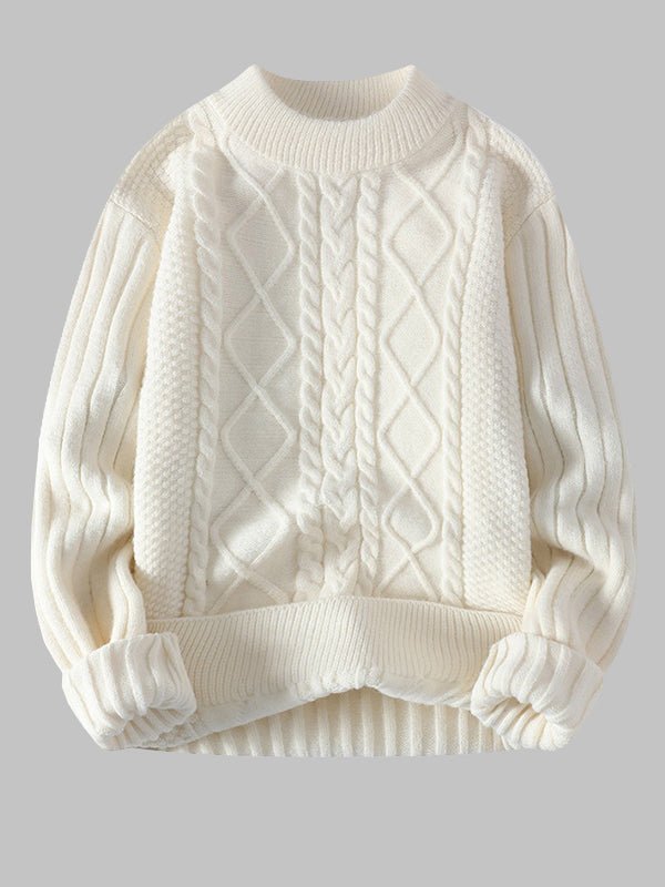 Jersey de punto para hombre con cuello redondo y diseño de trenzas