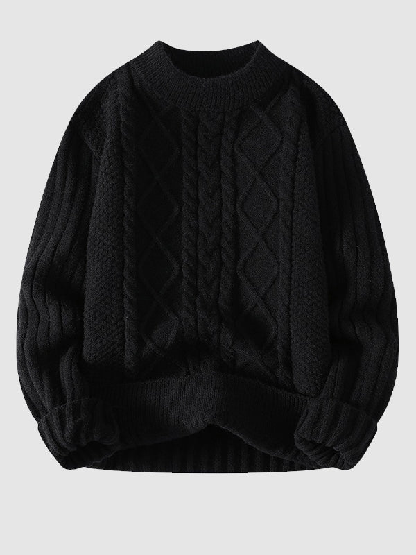 Jersey de punto para hombre con cuello redondo y diseño de trenzas
