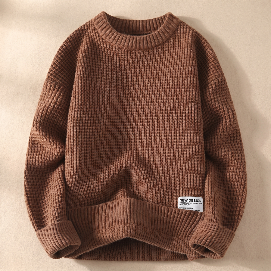 Jersey de punto para hombre con cuello redondo y textura de gofre en mezcla de algodón