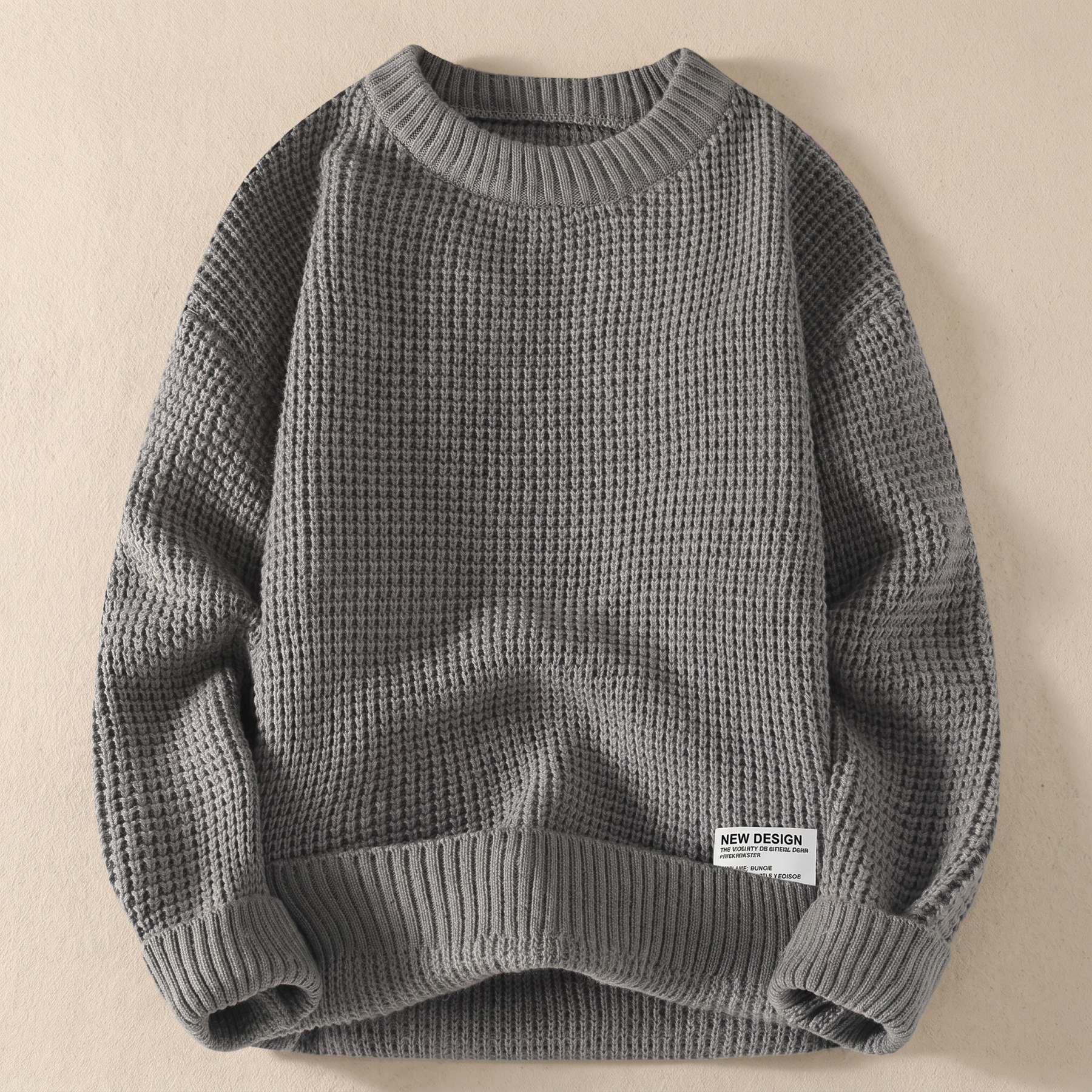 Jersey de punto para hombre con cuello redondo y textura de gofre en mezcla de algodón