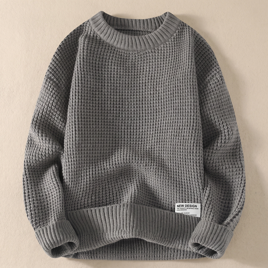 Jersey de punto para hombre con cuello redondo y textura de gofre en mezcla de algodón