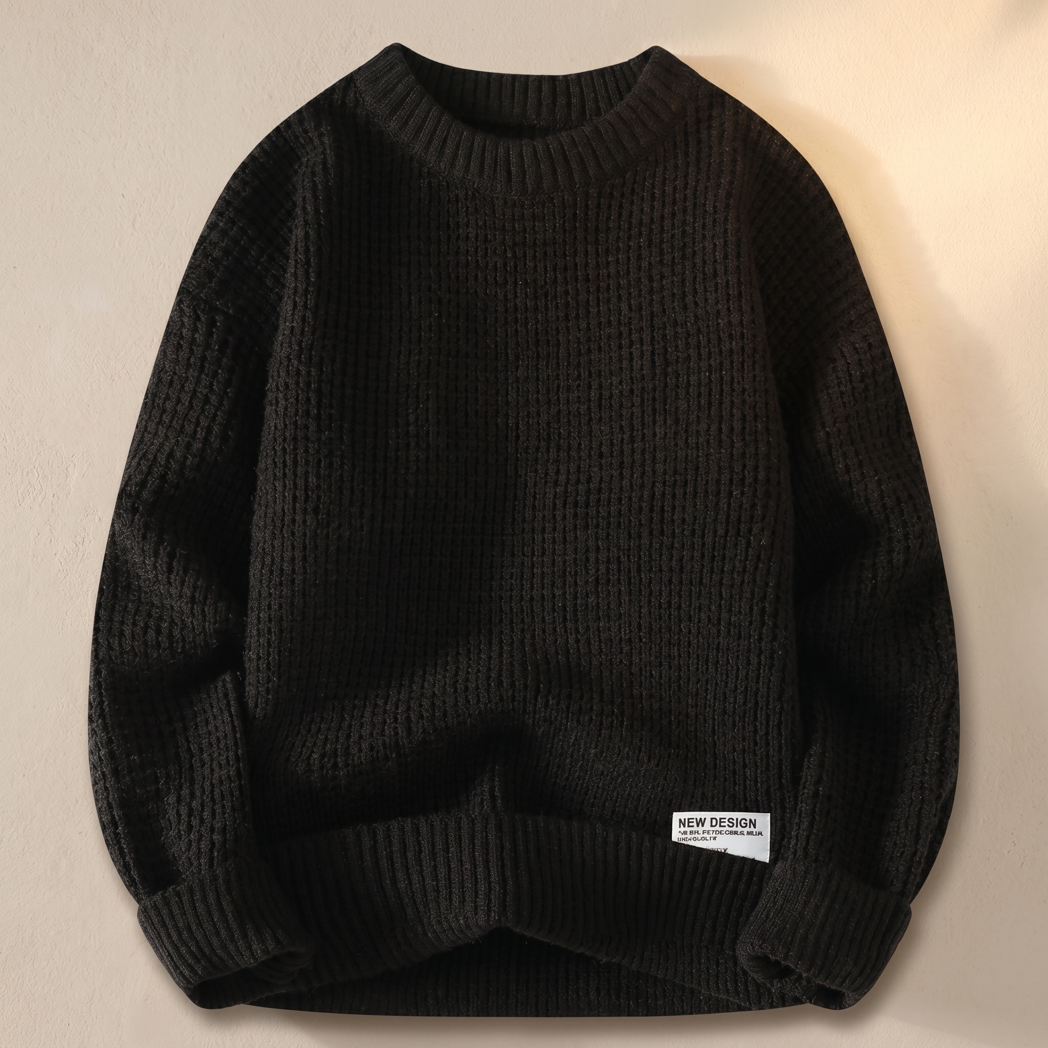 Jersey de punto para hombre con cuello redondo y textura de gofre en mezcla de algodón