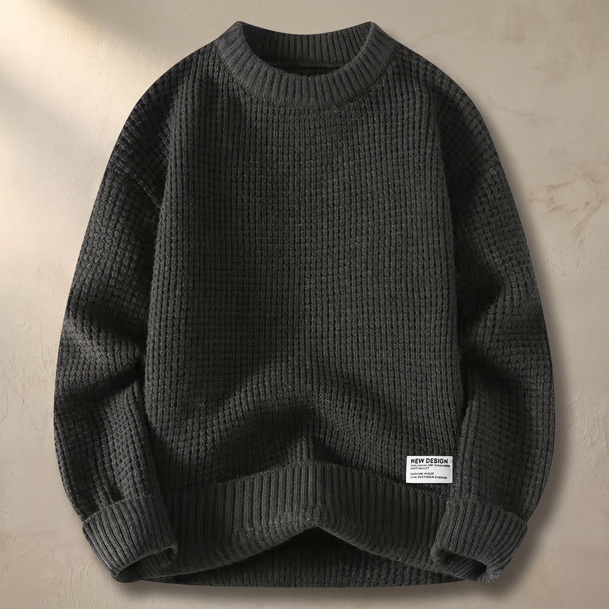 Jersey de punto para hombre con cuello redondo y textura de gofre en mezcla de algodón