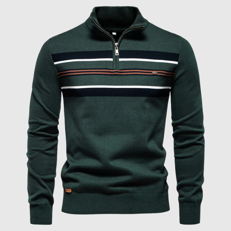Jersey de Punto para Hombre con Media Cremallera - A Rayas