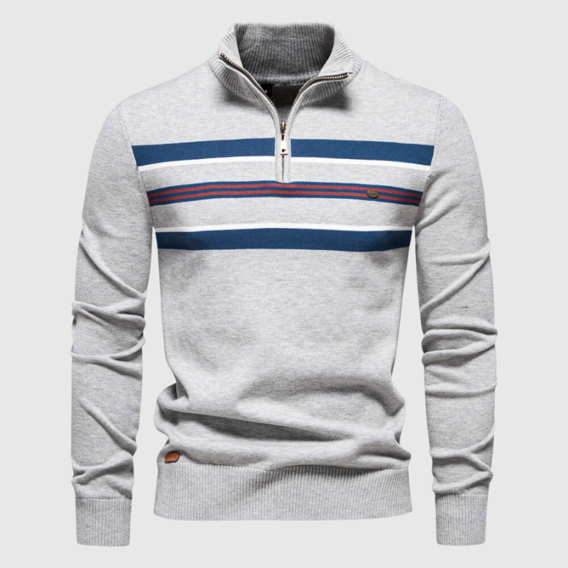 Jersey de Punto para Hombre con Media Cremallera - A Rayas