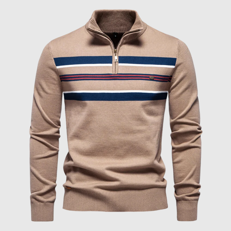 Jersey de Punto para Hombre con Media Cremallera - A Rayas