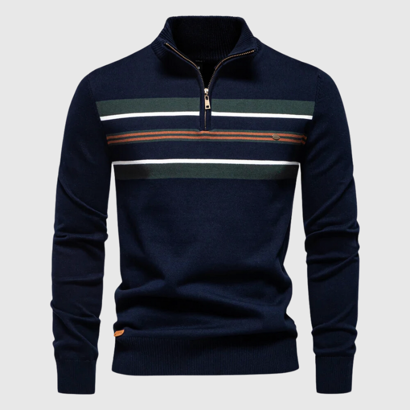 Jersey de Punto para Hombre con Media Cremallera - A Rayas